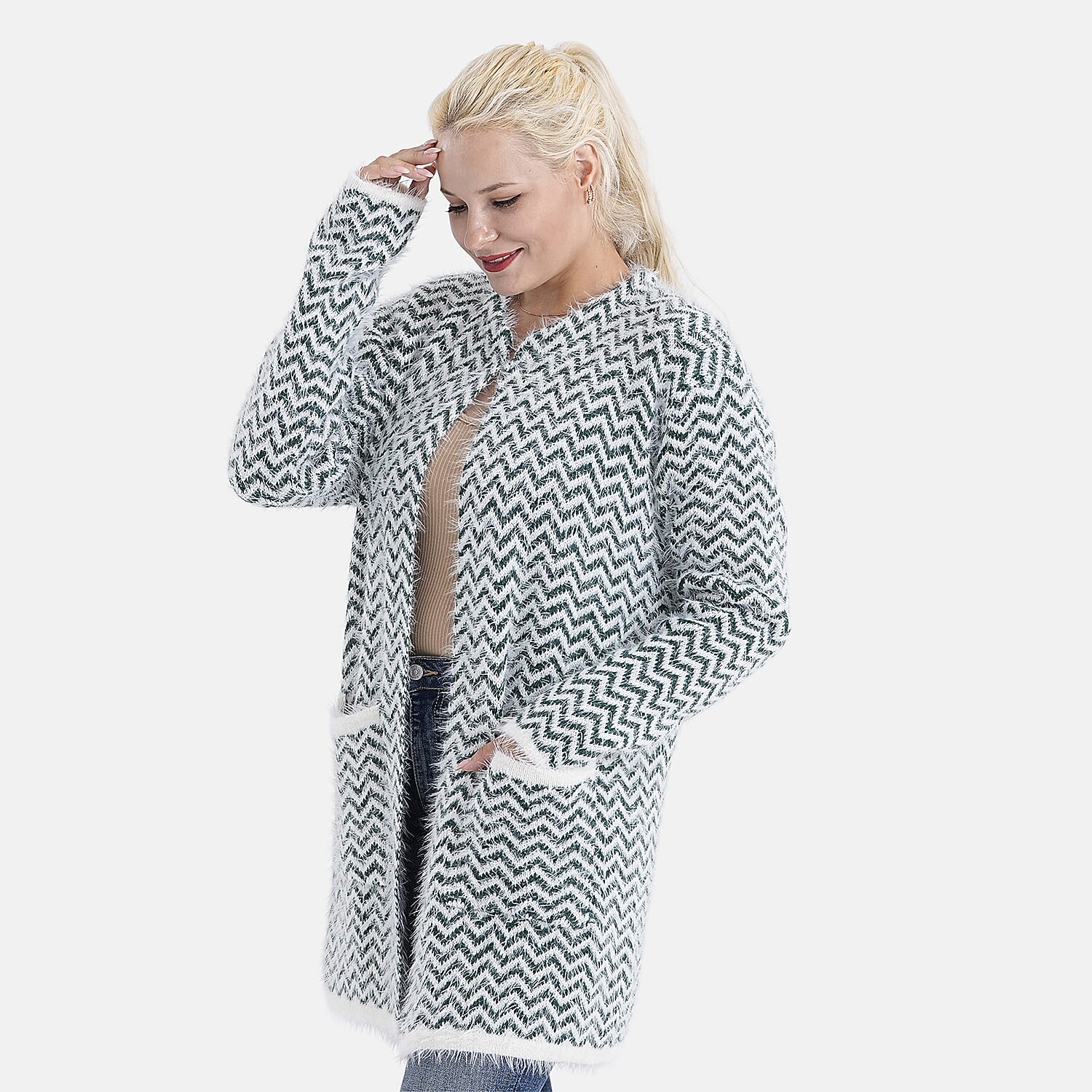 Best Seller - Tamsy Eyelash Coatigan with Pockets (Fit 8 to 20) - Chevron