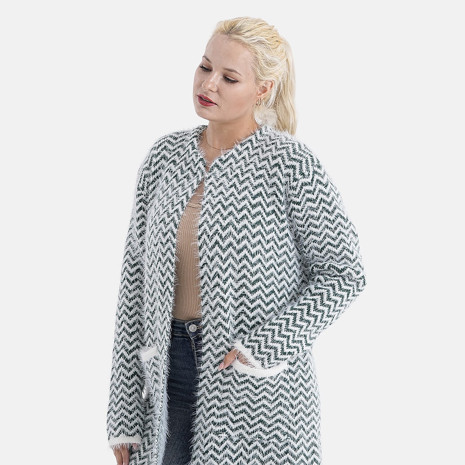 Best Seller - Tamsy Eyelash Coatigan with Pockets (Fit 8 to 20) - Chevron