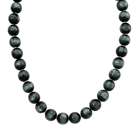 Green Coloured Cats Eye Style Necklace with Lobster Clasp (Size 18 - 2 Ext) 340.00 Ct.