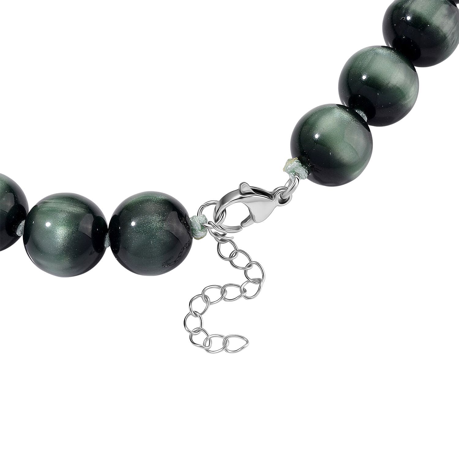 Green Coloured Cats Eye Style Necklace with Lobster Clasp (Size 18 - 2 Ext) 340.00 Ct. Green Coloured Cats Eye Style Necklace with Lobster Clasp (Size 18 - 2 Ext) 340.00 Ct.