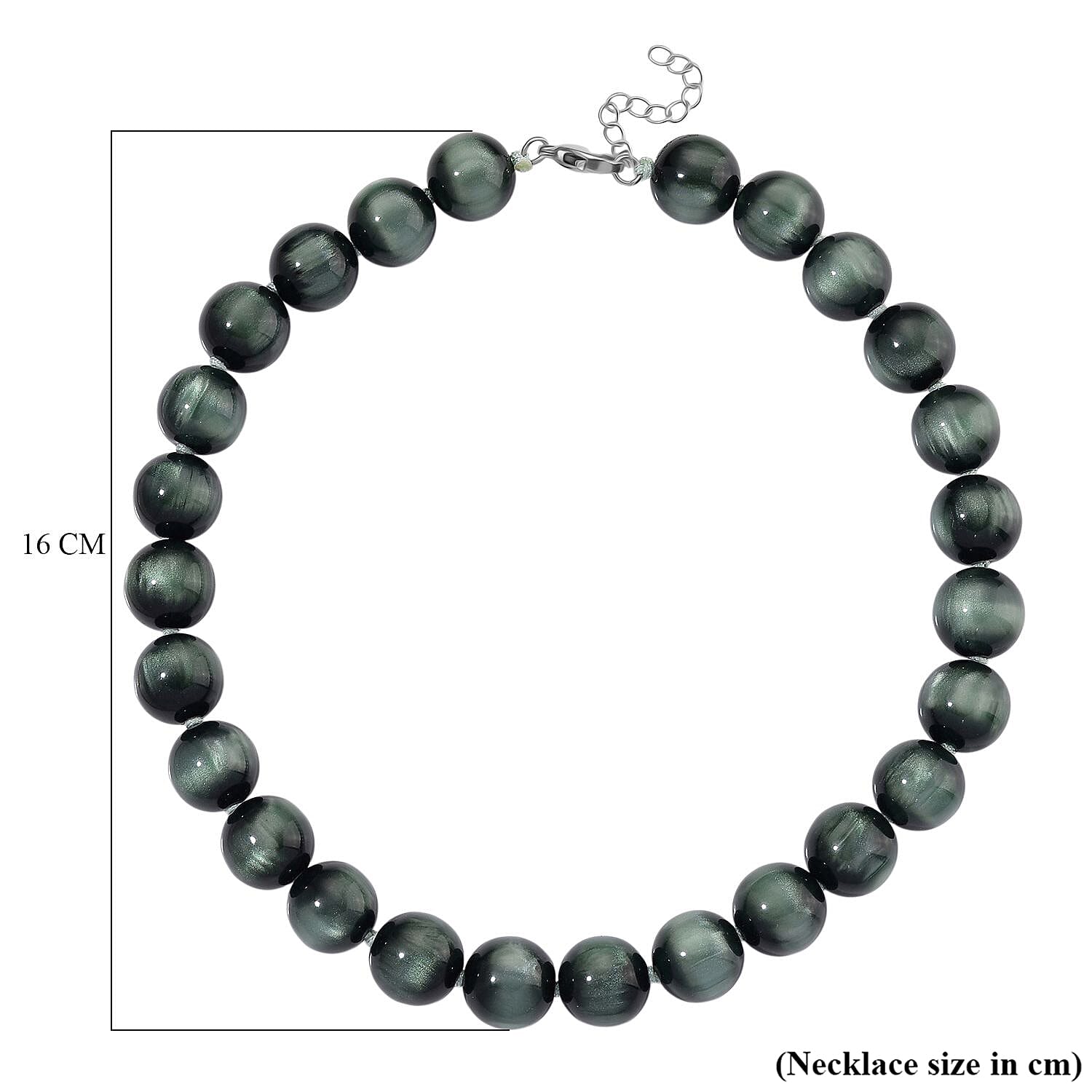 Green Coloured Cats Eye Style Necklace with Lobster Clasp (Size 18 - 2 Ext) 340.00 Ct. Green Coloured Cats Eye Style Necklace with Lobster Clasp (Size 18 - 2 Ext) 340.00 Ct.