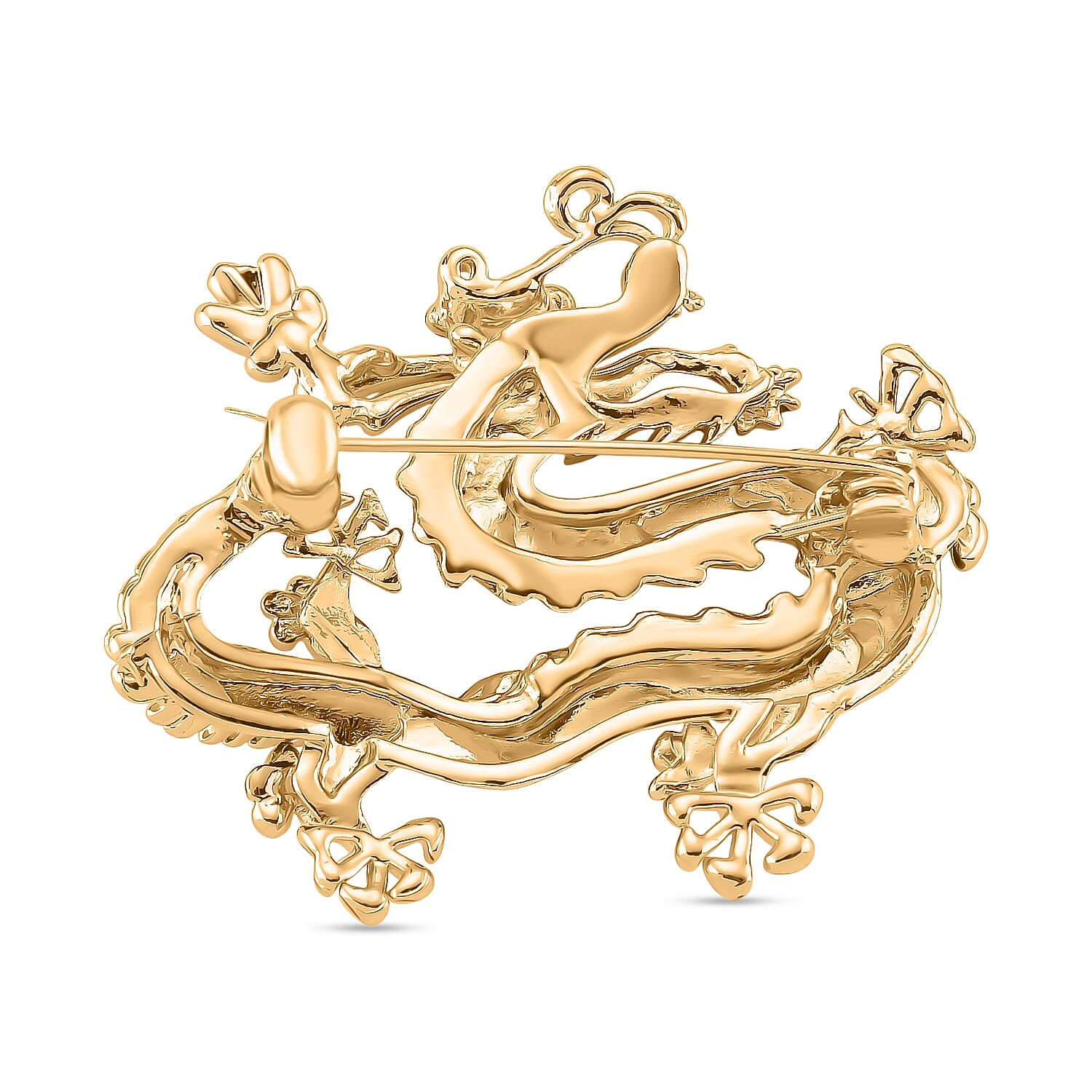 Dragon Blue Enamelled Brooch in Yellow Gold Colour Tone