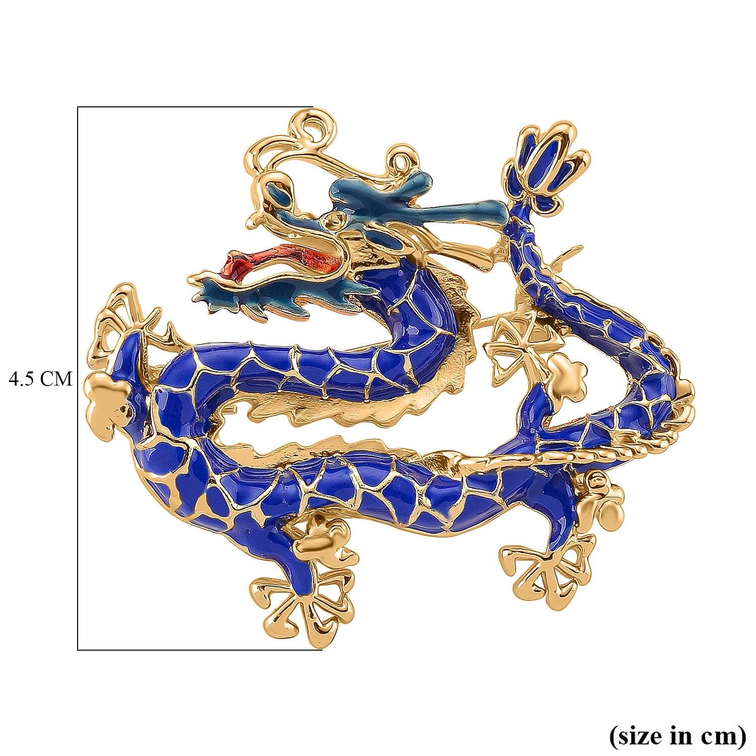 Dragon Blue Enamelled Brooch in Yellow Gold Colour Tone
