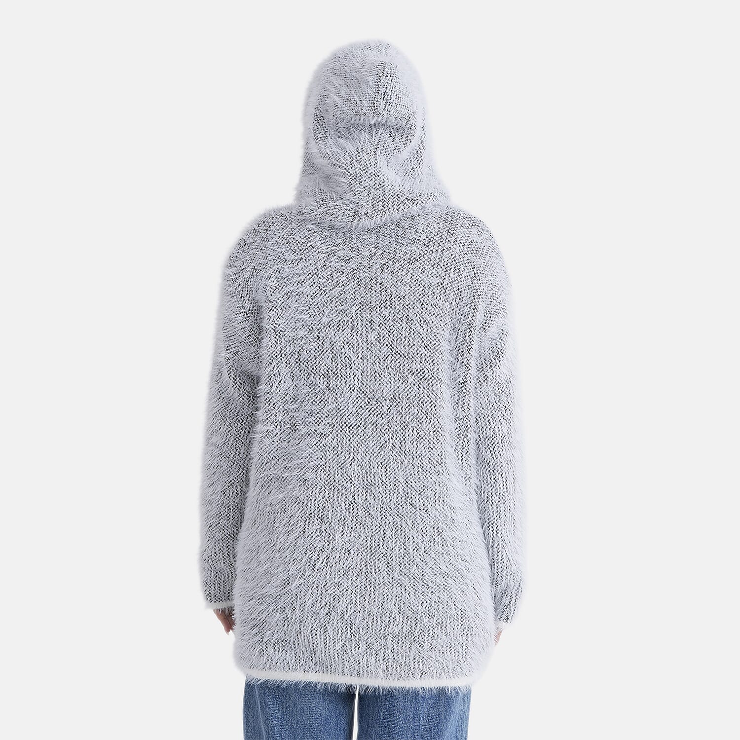 Tamsy Plush Winter Hooded Cardigan with Pockets (Free Size 8-20) - Grey and White