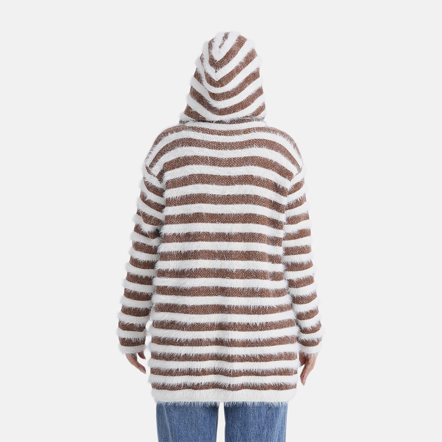 Tamsy Plush Winter Hooded Cardigan with Pockets (Free Size 8-20) - Brown and White