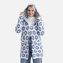 Tamsy Plush Winter Hooded Cardigan with Pockets (Free Size 8-20) - Blue and White