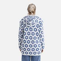 Tamsy Plush Winter Hooded Cardigan with Pockets (Free Size 8-20) - Blue and White
