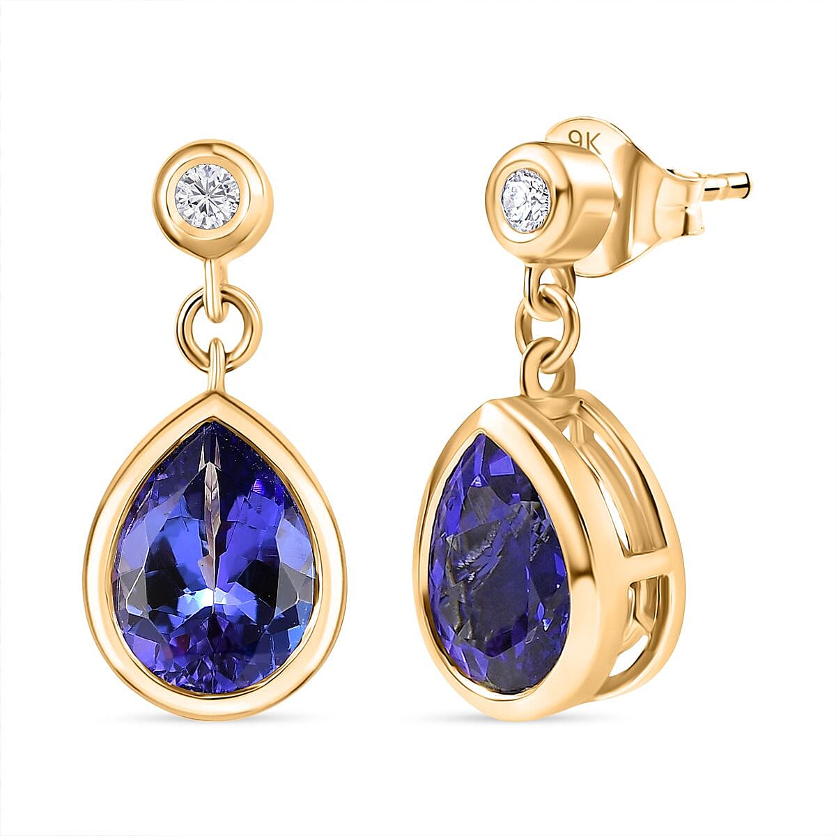 9K Yellow Gold AAA Tanzanite, White Diamond I3 Dangling Earring, Gold Wt.2.2 Gms  3.700  Ct.