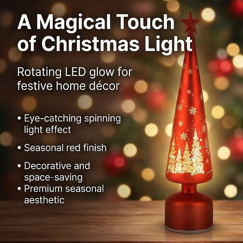 Rotating LED Christmas Tree Light - 3 x AA Battery-Operated (not included) - Red