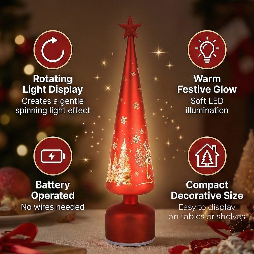 Rotating LED Christmas Tree Light - 3 x AA Battery-Operated (not included) - Red