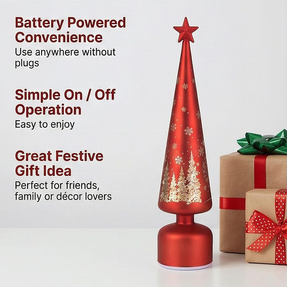 Rotating LED Christmas Tree Light - 3 x AA Battery-Operated (not included) - Red