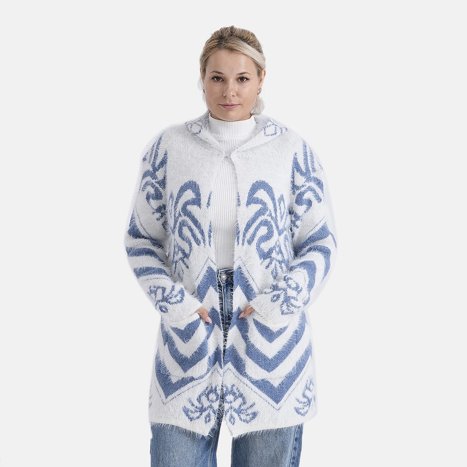 Tamsy Winter Womens Coatigan Hoodie with Pockets (Free Size, Fits 8 - 20) -  Blue