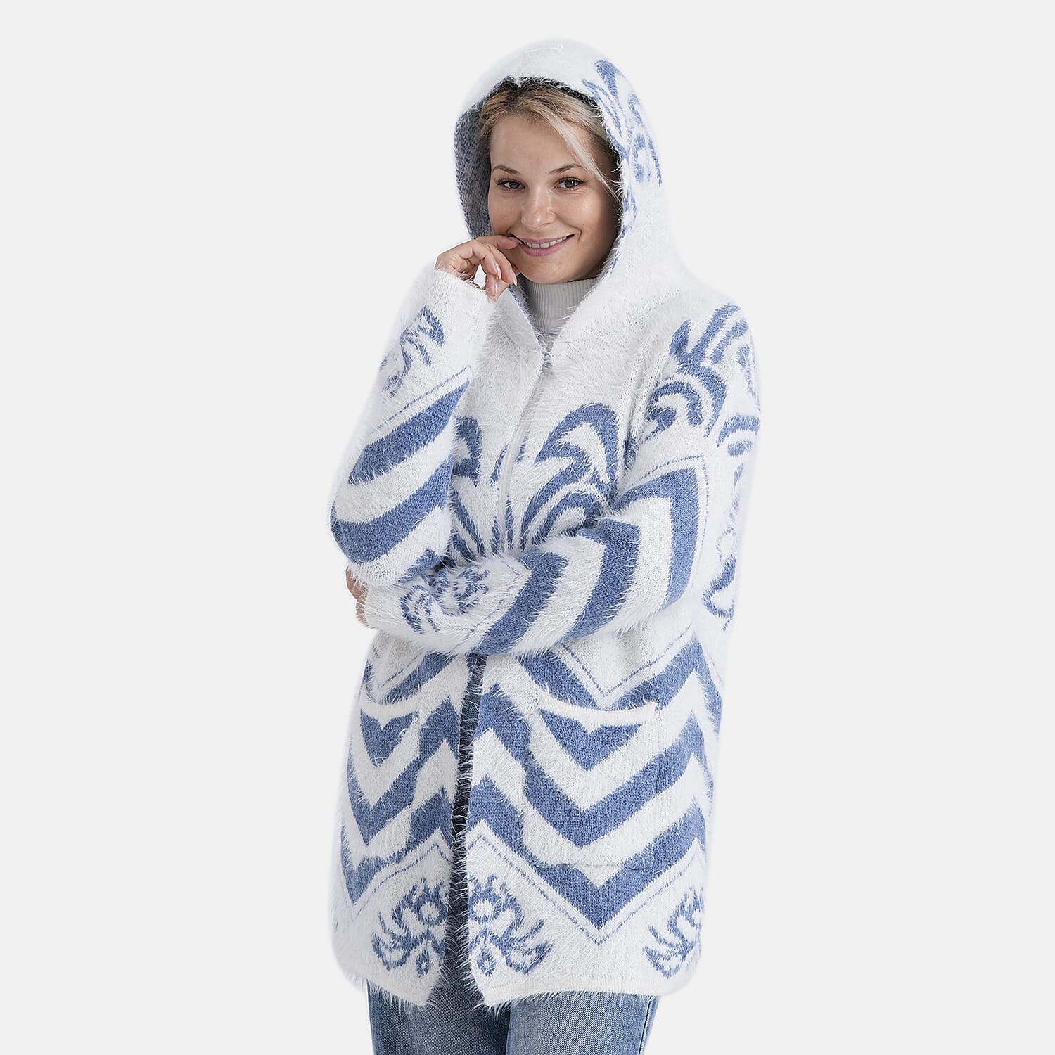 Tamsy Winter Womens Coatigan Hoodie with Pockets (Free Size, Fits 8 - 20) -  Blue