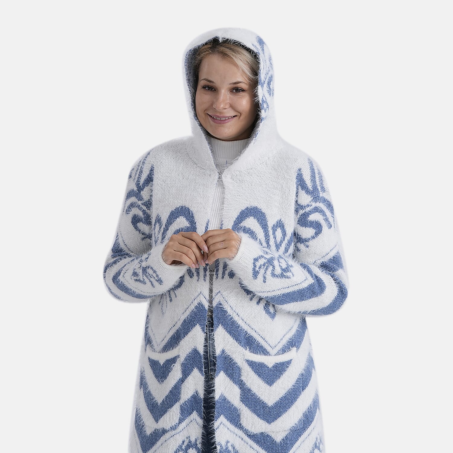 Tamsy Winter Womens Coatigan Hoodie with Pockets (Free Size, Fits 8 - 20) -  Blue