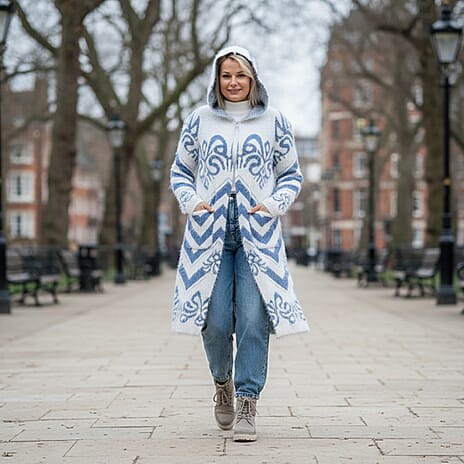 Tamsy Winter Womens Coatigan Hoodie with Pockets (Free Size, Fits 8 - 20) -  Blue