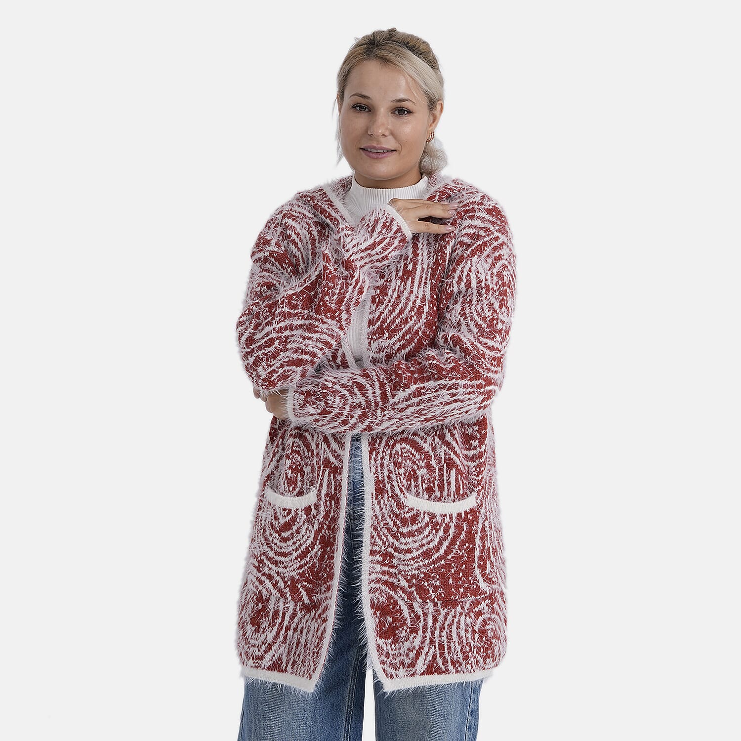 Tamsy Winter Womens Coatigan Hoodie with Pockets (Free Size, Fits 8 - 20) - Red