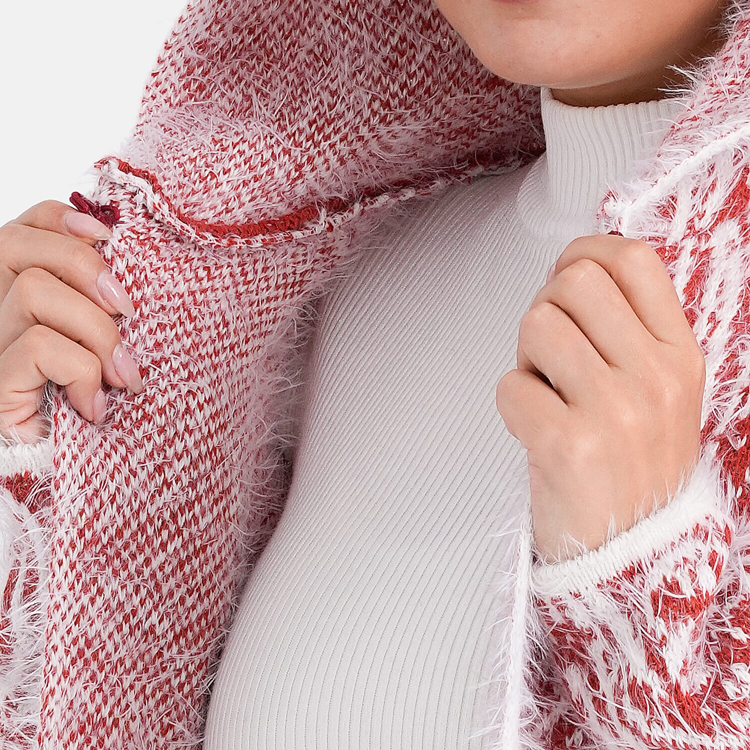 Tamsy Winter Womens Coatigan Hoodie with Pockets (Free Size, Fits 8 - 20) - Red