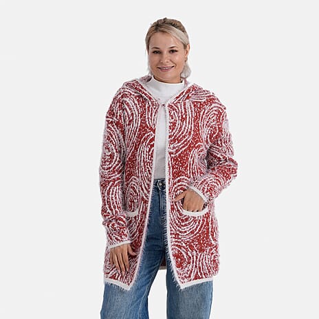 Tamsy Winter Womens Coatigan Hoodie with Pockets (Free Size, Fits 8 - 20) - Red