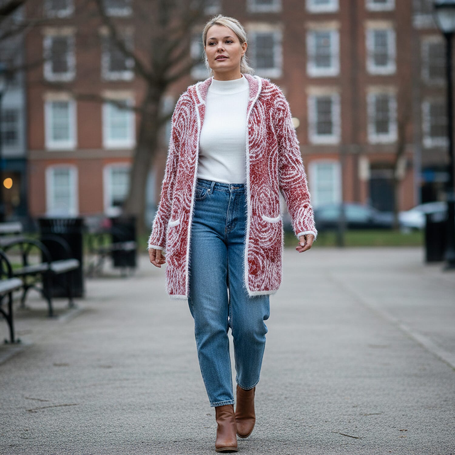 Tamsy Winter Womens Coatigan Hoodie with Pockets (Free Size, Fits 8 - 20) - Red