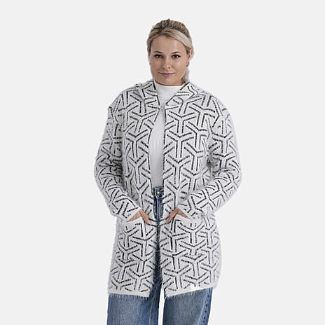 Tamsy Winter Hoodie with Pockets (Free Size, Fits 8 - 20) - Dark Green & White