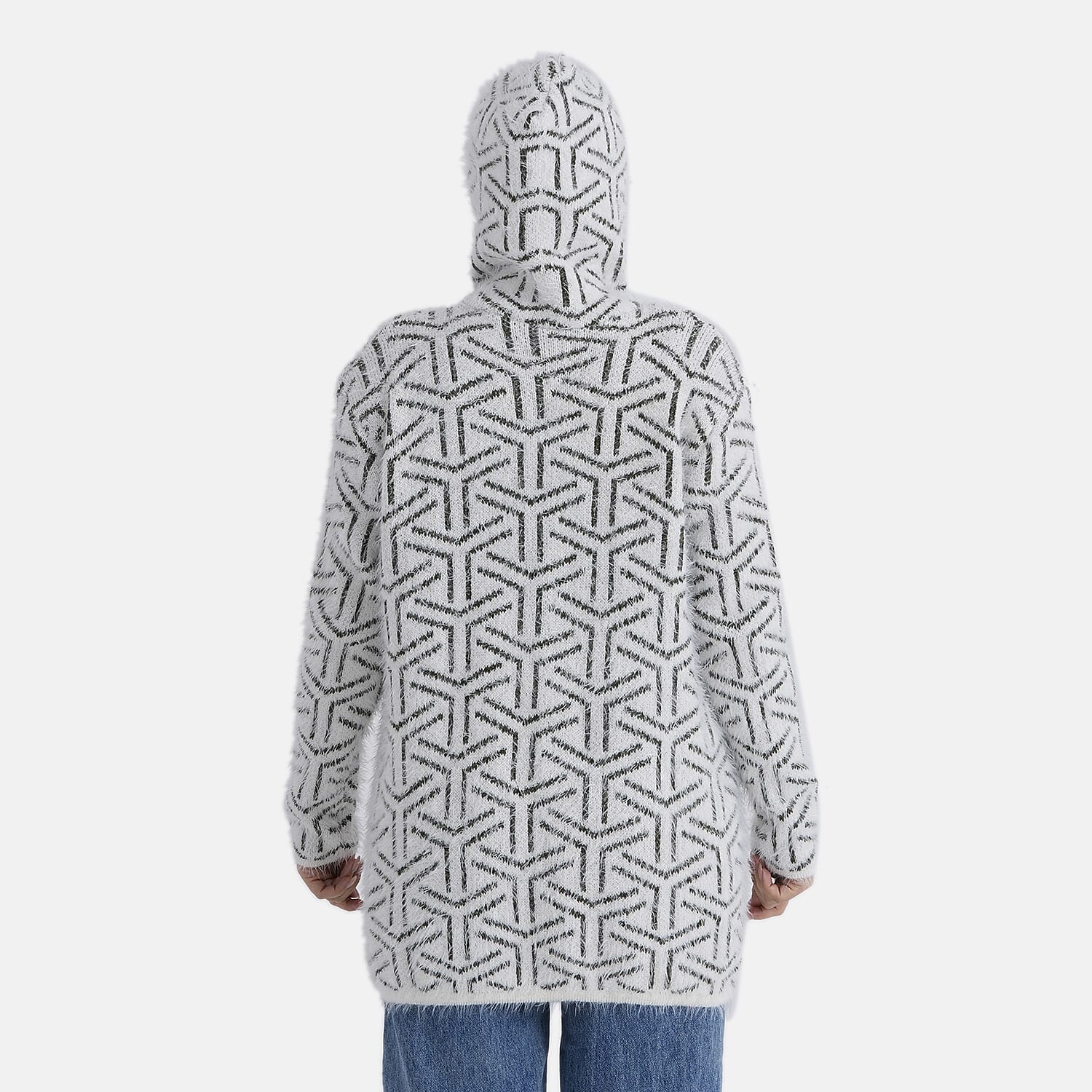 Tamsy Winter Hoodie with Pockets (Free Size, Fits 8 - 20) - Dark Green & White