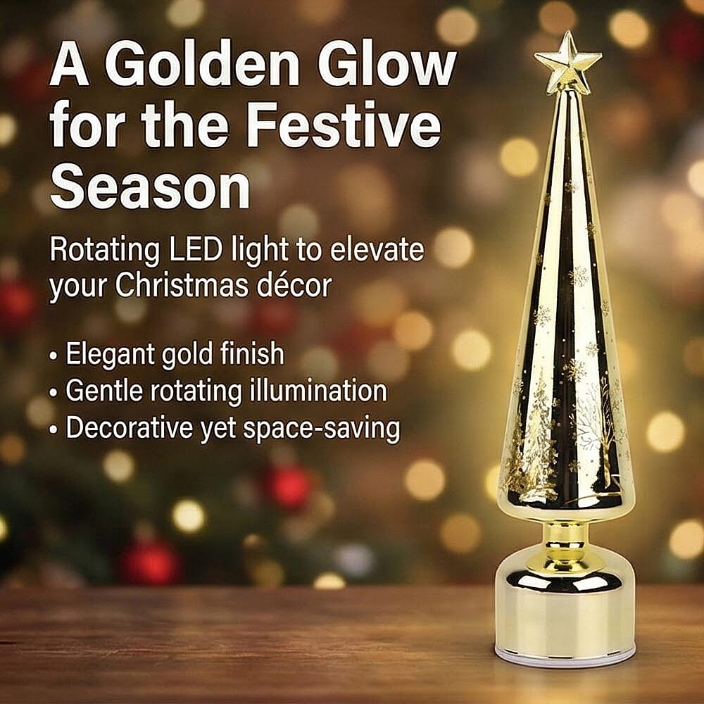 Rotating LED Christmas Tree Light - 3 x AA Battery-Operated (not included) - Gold