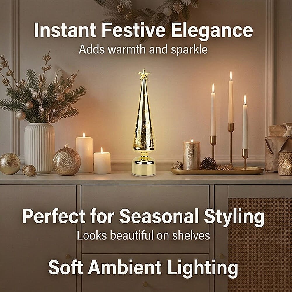 Rotating LED Christmas Tree Light - 3 x AA Battery-Operated (not included) - Gold