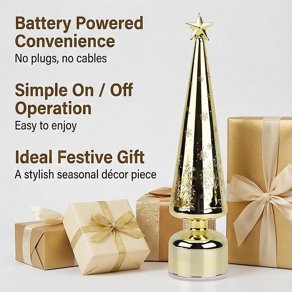 Rotating LED Christmas Tree Light - 3 x AA Battery-Operated (not included) - Gold