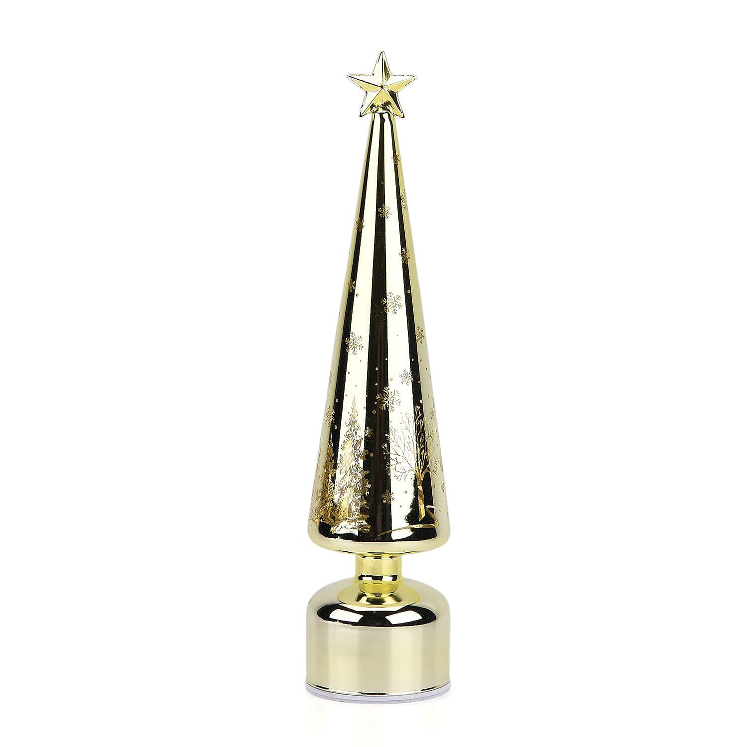Rotating LED Christmas Tree Light - 3 x AA Battery-Operated (not included) - Gold