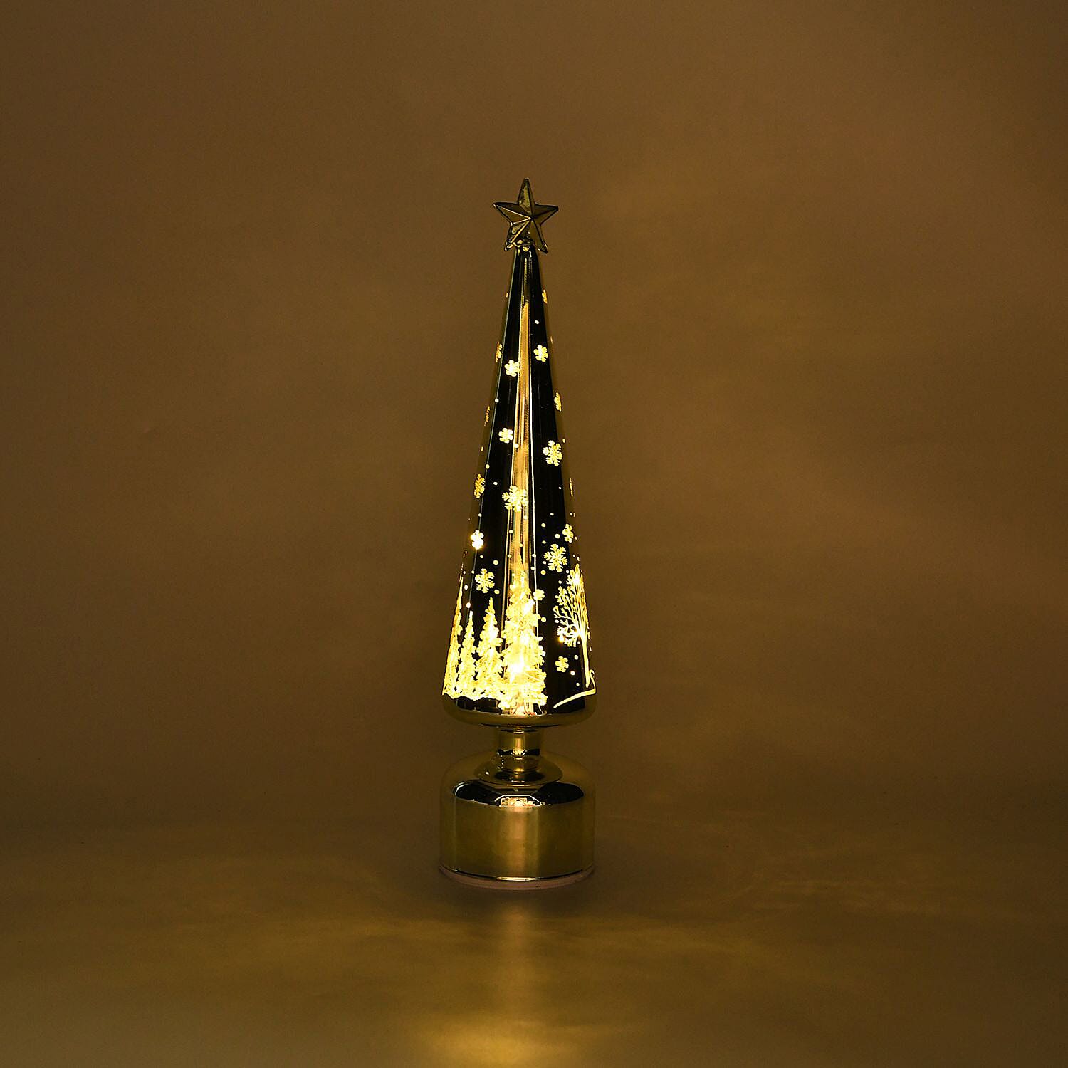 Rotating LED Christmas Tree Light - 3 x AA Battery-Operated (not included) - Gold