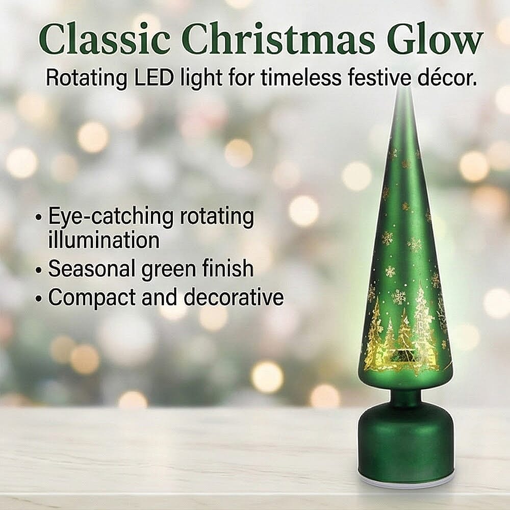 Rotating LED Christmas Tree Light - 3 x AA Battery-Operated (not included) - Green