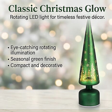 Rotating LED Christmas Tree Light - 3 x AA Battery-Operated (not included) - Green