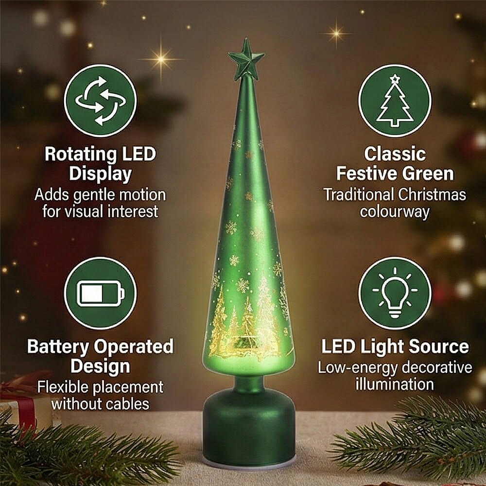 Rotating LED Christmas Tree Light - 3 x AA Battery-Operated (not included) - Green