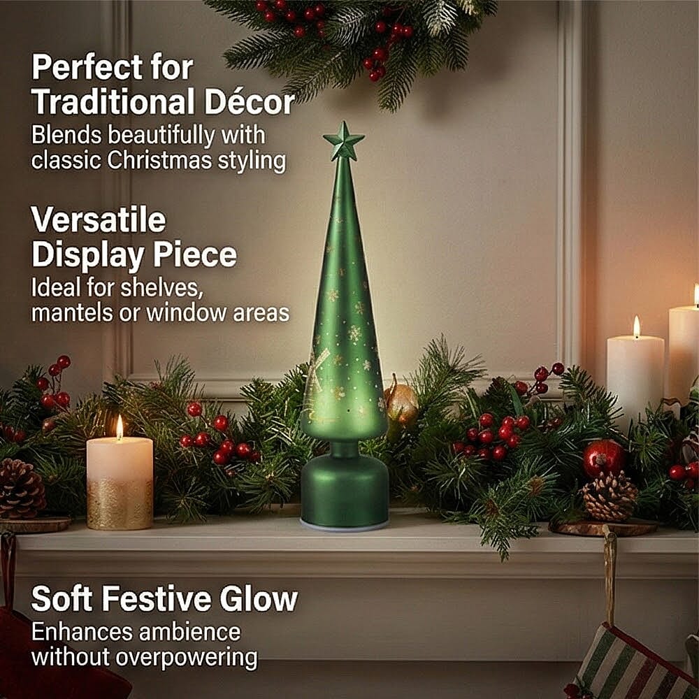 Rotating LED Christmas Tree Light - 3 x AA Battery-Operated (not included) - Green