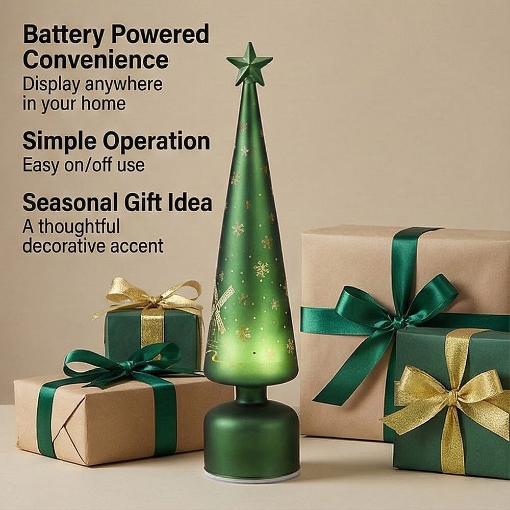 Rotating LED Christmas Tree Light - 3 x AA Battery-Operated (not included) - Green
