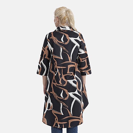 - Maisi Womens Long Half-Sleeved Button-Down Shirt (Size - S-M) - Black - Brown