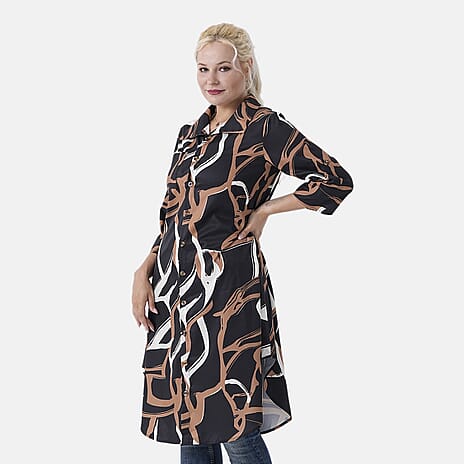 - Maisi Womens Long Half-Sleeved Button-Down Shirt (Size - S-M) - Black - Brown