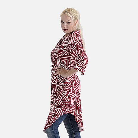 - Maisi Long Half-Sleeved Button-Down Shirt (Size - S-M, 8 - 14) - Red - Off-White