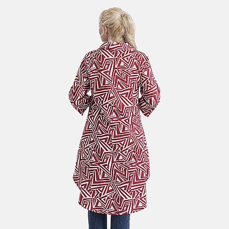 - Maisi Womens Long Half-Sleeved Button-Down Shirt (Size - L-XL) - Red - Off-White