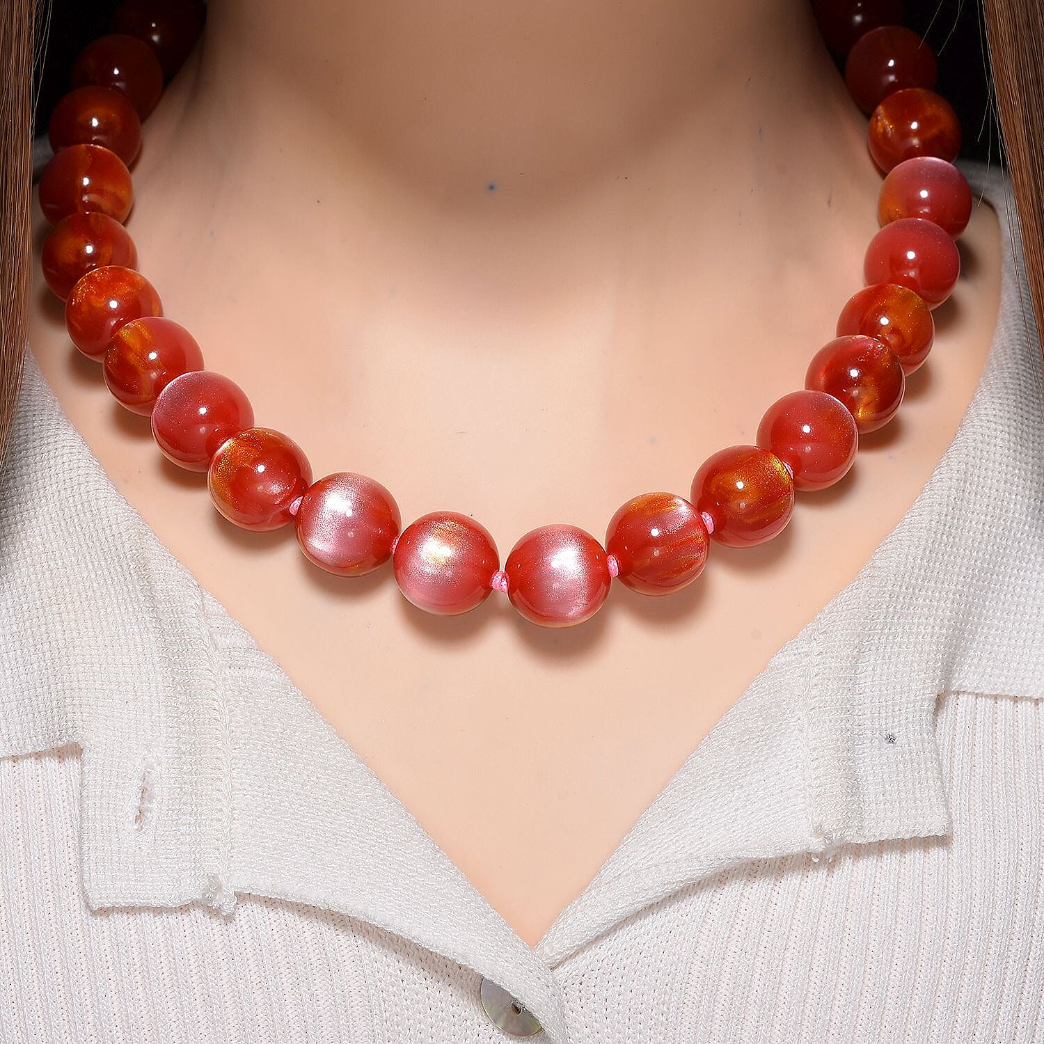 Cherry Coloured Cats Eye Style Necklace with Lobster Clasp (Size 18 - 2) 330.00 Ct.