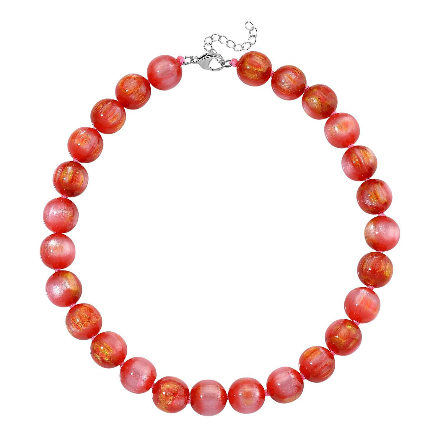Cherry Coloured Cats Eye Style Necklace with Lobster Clasp (Size 18 - 2) 330.00 Ct.