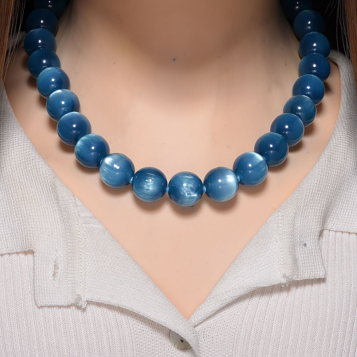 Blue Apatite Coloured Cats Eye Style Necklace (Size 18 - 2 Ext) with Lobster Clasp 340.00 Ct.