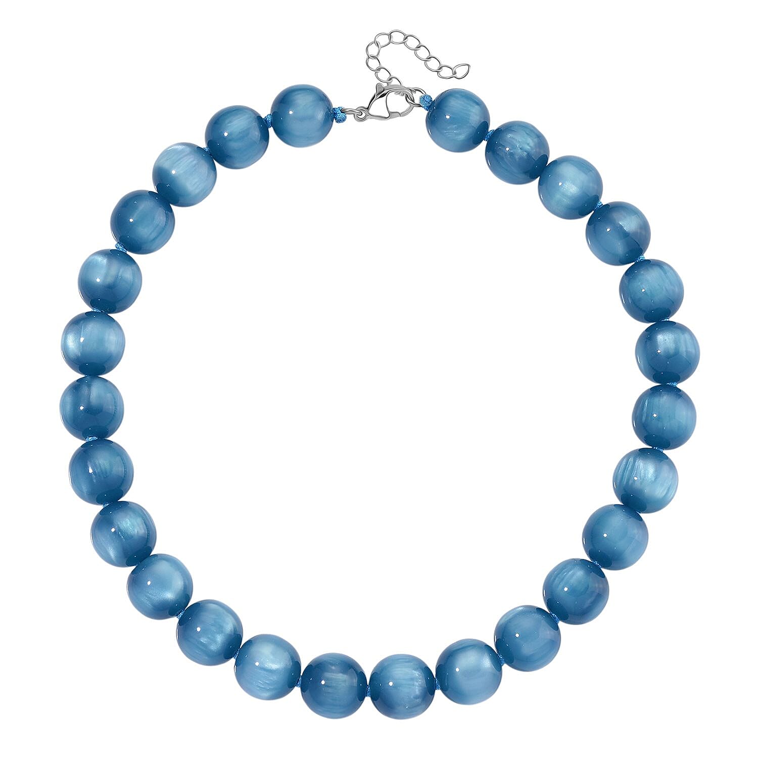 Blue Apatite Coloured Cats Eye Style Necklace (Size 18 - 2 Ext) with Lobster Clasp 340.00 Ct.