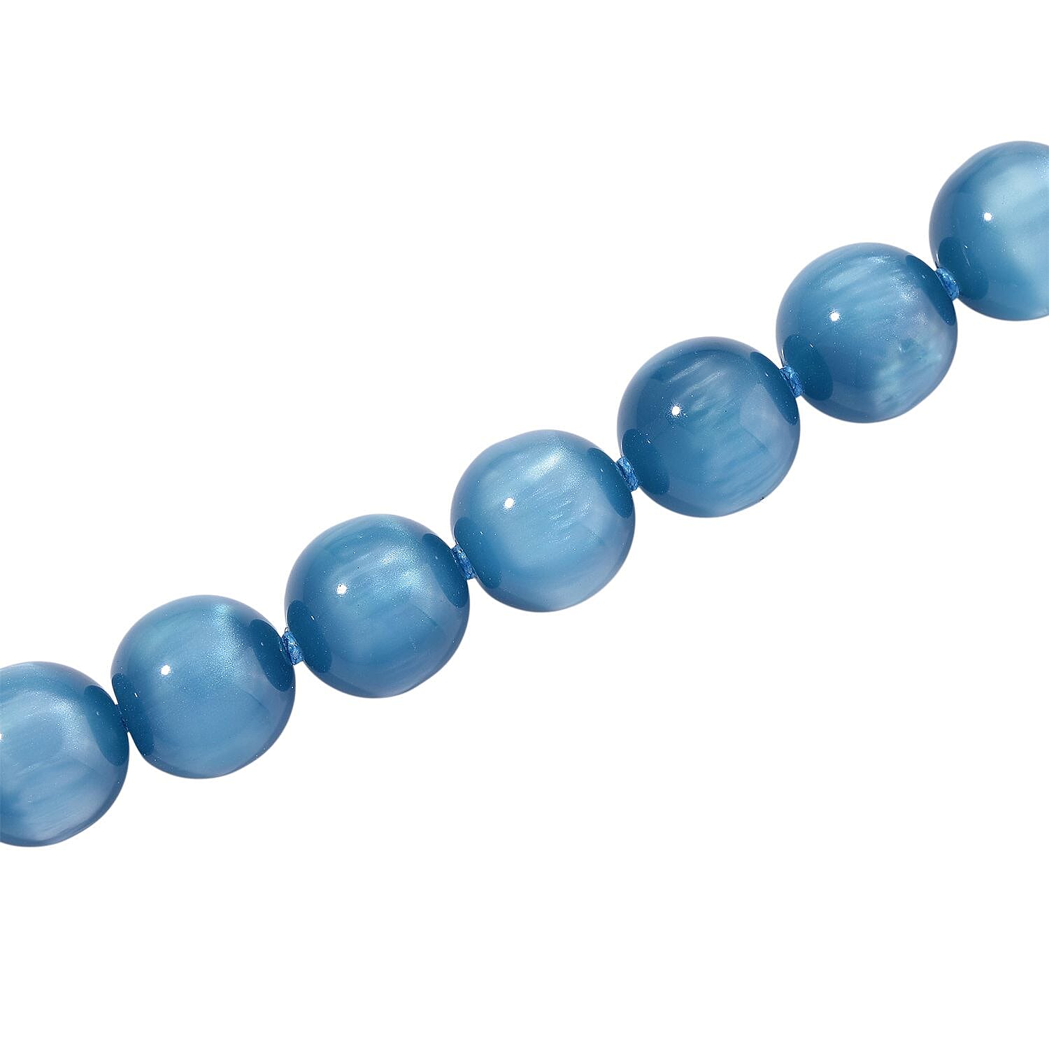 Blue Apatite Coloured Cats Eye Style Necklace (Size 18 - 2 Ext) with Lobster Clasp 340.00 Ct.