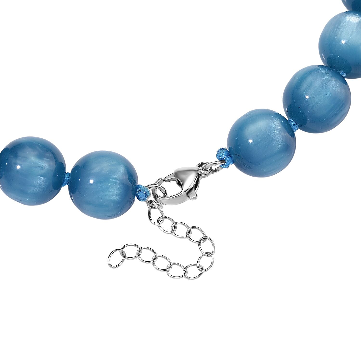 Blue Apatite Coloured Cats Eye Style Necklace (Size 18 - 2 Ext) with Lobster Clasp 340.00 Ct.