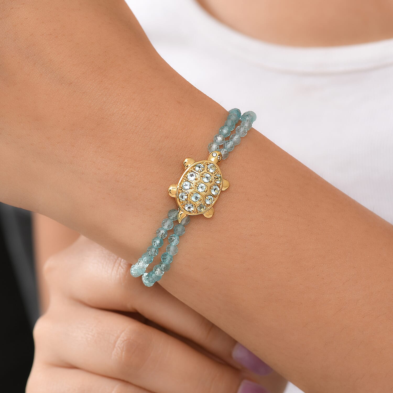 GP Italian Garden Collection - Mint Apatite, Apatite, Blue Sapphire, White Zircon Fancy Bracelet (Size - 7.5) in 18K Vermeil Yellow Gold Sterling Silver 35.22 Ct.
