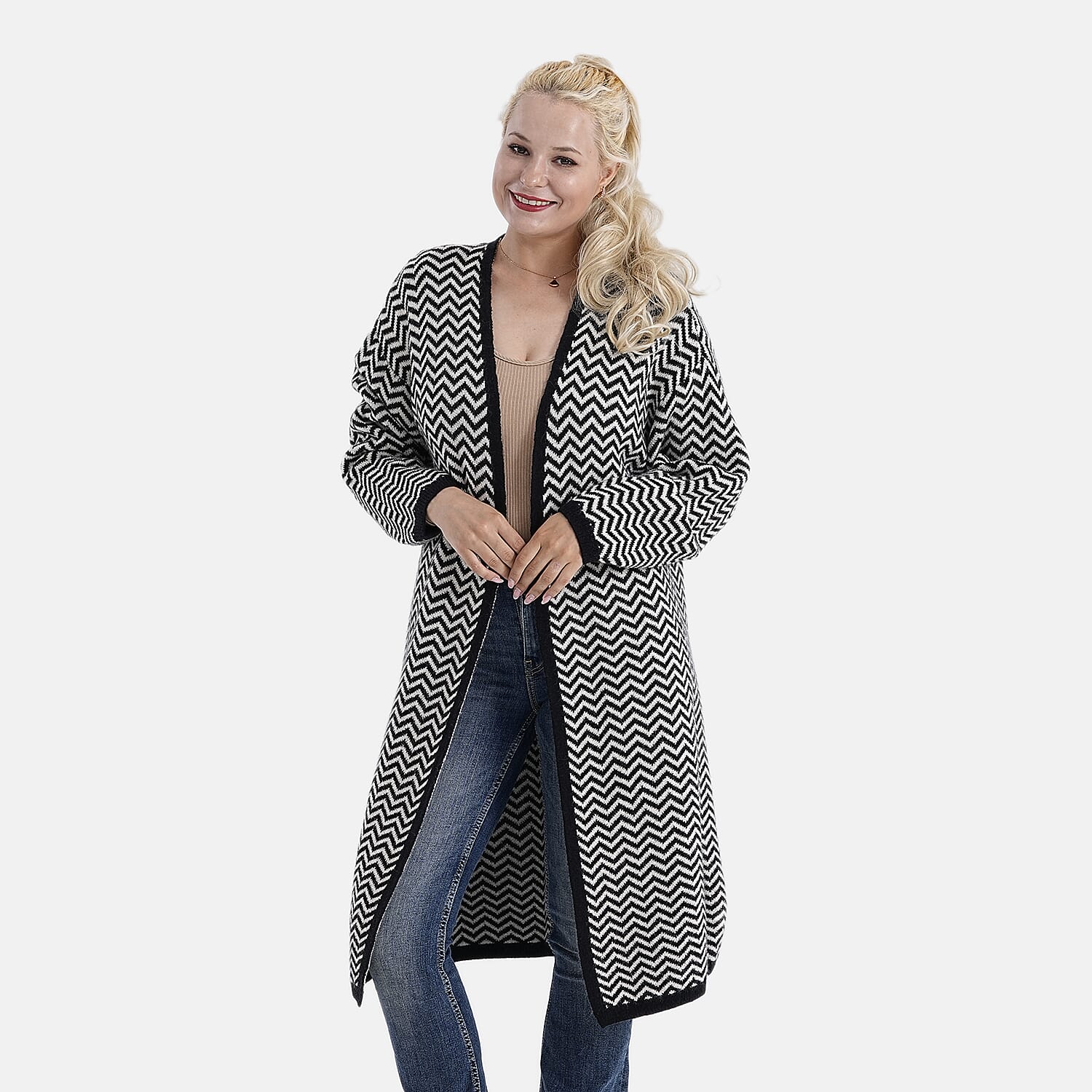 La Marey Long Cardigan (Size 95x60 Cm) - Black & Off-White