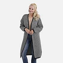 La Marey Long Cardigan (Size 95x60 Cm) - Black & Off-White