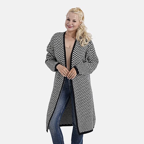 La Marey Long Cardigan (Size 95x60 Cm) - Black & Off-White