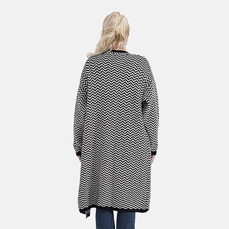 La Marey Long Cardigan (Size 95x60 Cm) - Black & Off-White
